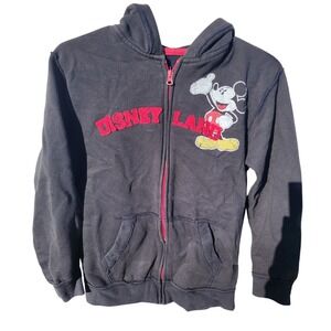 Disney Parks Disneyland Mickey Mouse Patch Zip Up Hoodie Black Boys XL 14A